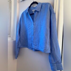 Rachel Zoe Linen Striped Cropped Buttondown